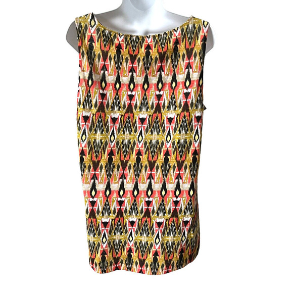 J. Jill Aztec Sleeveless Tank Top M Scoop Neck 100% Cotton Multi-Colored Ikat - Picture 4 of 6